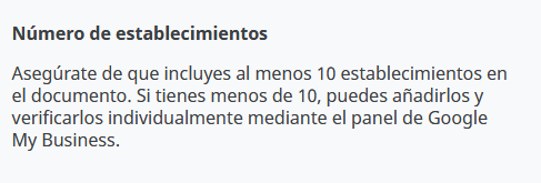 Cual es el numero minimo de ubicaciones que se pueden subir en bloque a Google My Business