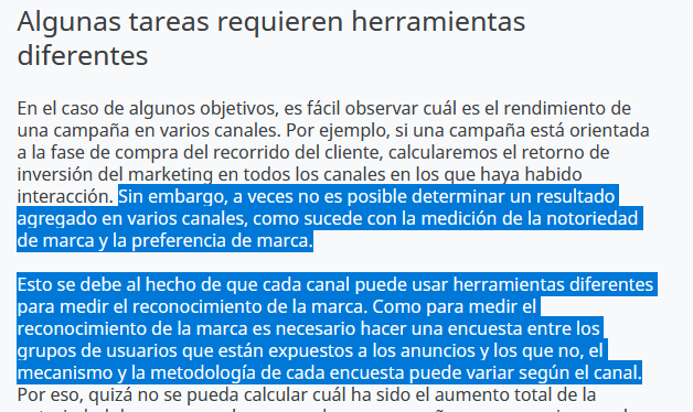 a veces no es posible determinar un resultado agregado en varios canales como sucede con la medicion de la notoriedad de marca y la preferencia de marca