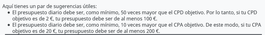 Bibiana se ocupa de una serie de clientes interesados en publicar campañas de aplicaciones de Google. Algunas campañas utilizarán un coste por acción objetivo (CPA objetivo), mientras que otras utilizarán un coste por descarga objetivo (CPD objetivo). Indica qué dos afirmaciones son correctas en lo que respecta a definir presupuestos diarios en las campañas de aplicaciones.