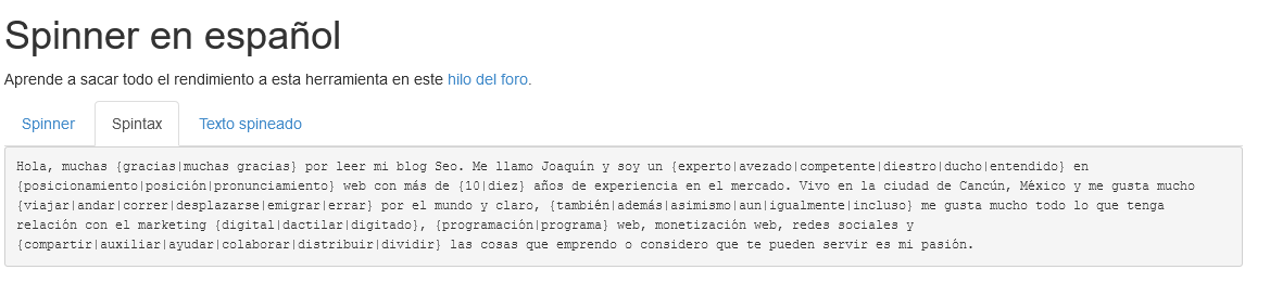 spinner de texto en español