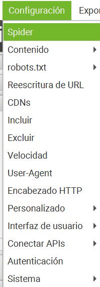 configuracion seo spider
