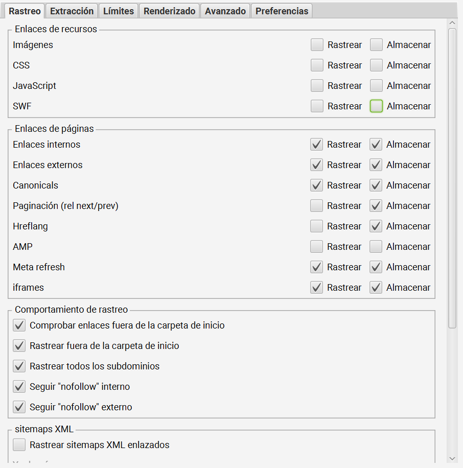 configurar rastreo screaming frog