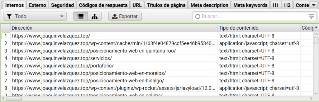 pestaña internos screaming frog