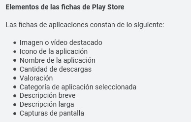 Elementos de las fichas de Play Store