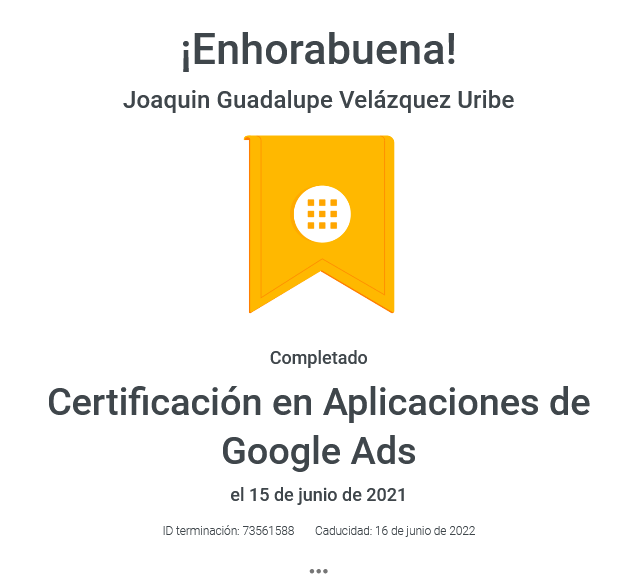 certificado de aplicaciones de google ADS