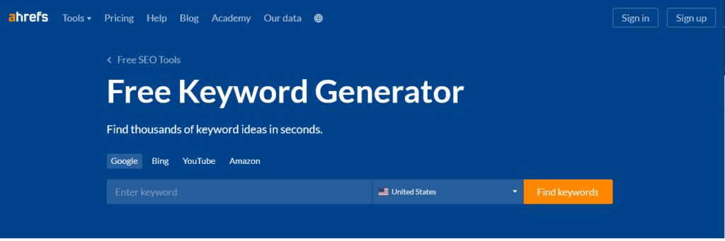 Keyword Generator gratis de ahref